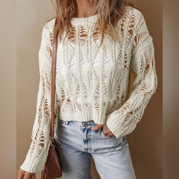 Women's Cream Knit Sweater - Picture 3 of 14